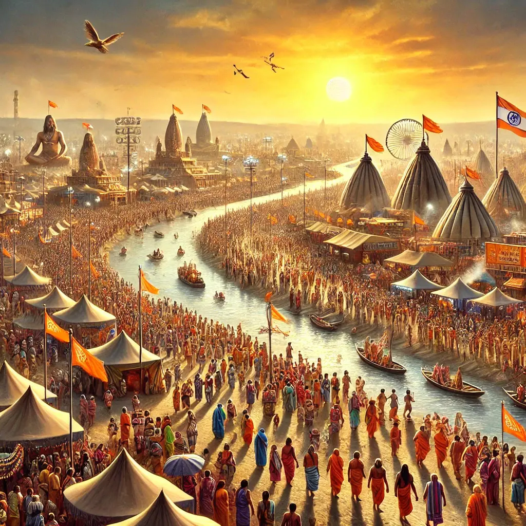 Maha Kumbh Mela 2025 at Prayagraj, India. Millions of pilgrims are taking a holy dip at the Triveni Sangam